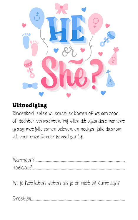 16 x Gender Reveal uitnodiging en envelop - babyshower invulkaarten - Kaart met envelop - Ricard8718133050176