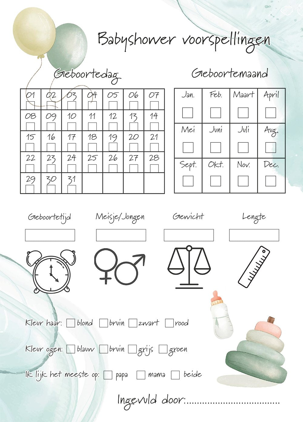 20x Babyshower invulkaarten | Invullen met maand en dag | Babyshower11 - Ricard8718133042966