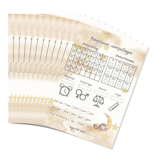 20x Babyshower invulkaarten | Invullen met maand en dag | Grote kaarten (148 mm bij 210 mm) - Babyshower12 - Ricard Pictogram stickers - 8718133048999