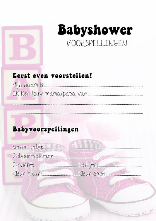 2x20 leuke Babyshowerkaarten | Babyshower | spelletje invulkaarten (A5 formaat) 2x20Babyshower03 - Ricard Pictogram stickers