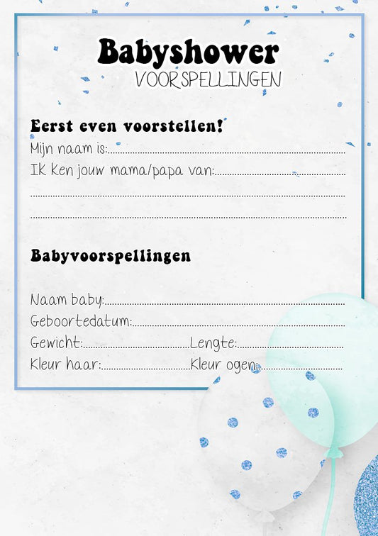 2x20 leuke Babyshowerkaarten | Spelletje invulkaarten (A5 formaat) 2x20Babyshower08 - Ricard Pictogram stickers -