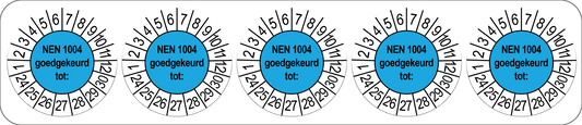 50 Keuringsstickers NEN 1004 Goedgekeurd tot: Rond 35 mm strips van 5 stuks - Ricard Pictogram stickers -
