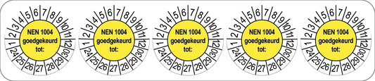 50 Keuringsstickers NEN 1004 Goedgekeurd tot: Rond 35 mm strips van 5 stuks - Ricard Pictogram stickers -