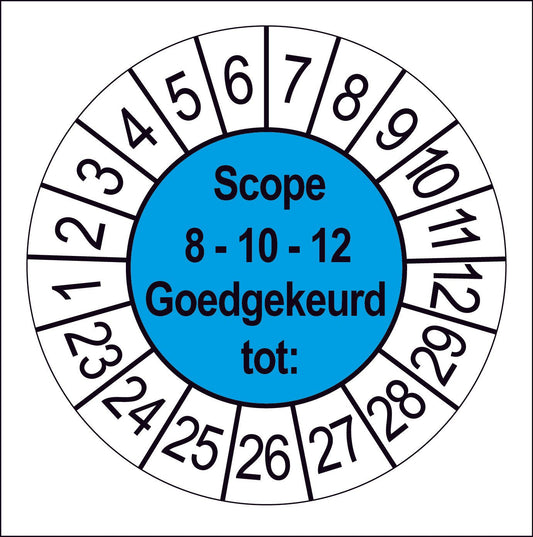 50 Keuringsstickers Visueel inspectie Goedgekeurd tot:Rond 35 mm Strips van 5 stuks -Ricard Pictogram stickers -8718133043802