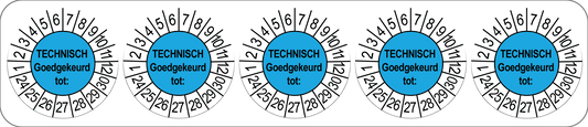 50 Keuringsstickers Technisch Goedgekeurd tot: Rond 35 mm Strips van 5 stuks - Ricard Pictogram stickers -