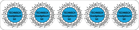 50 Keuringsstickers Technisch Goedgekeurd tot: Rond 35 mm Strips van 5 stuks - Ricard Pictogram stickers -