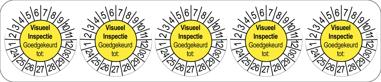 50 Keuringsstickers Visueel inspectie Goedgekeurd tot: Rond 35 mm Strips van 5 stuks - Ricard Pictogram stickers -