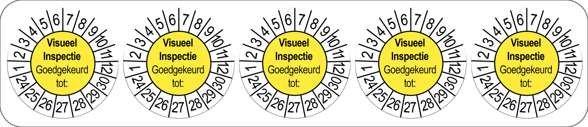 50 Keuringsstickers Visueel inspectie Goedgekeurd tot: Rond 35 mm Strips van 5 stuks - Ricard Pictogram stickers -