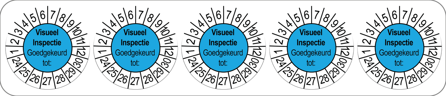 50 Keuringsstickers Visueel inspectie Goedgekeurd tot: Rond 35 mm Strips van 5 stuks - Ricard Pictogram stickers -