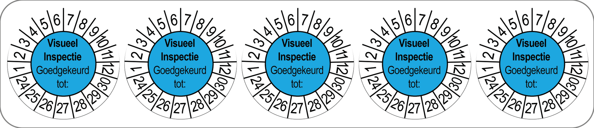 50 Keuringsstickers Visueel inspectie Goedgekeurd tot: Rond 35 mm Strips van 5 stuks - Ricard Pictogram stickers -