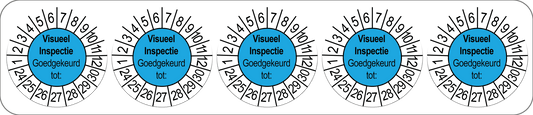 50 Keuringsstickers Visueel inspectie Goedgekeurd tot: Rond 35 mm Strips van 5 stuks - Ricard Pictogram stickers -
