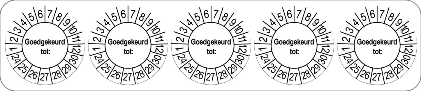 500 Keuringsstickers Goedgekeurd tot: Rond 35 mm strips van 5 stuks - Ricard Pictogram stickers - 8718133050176