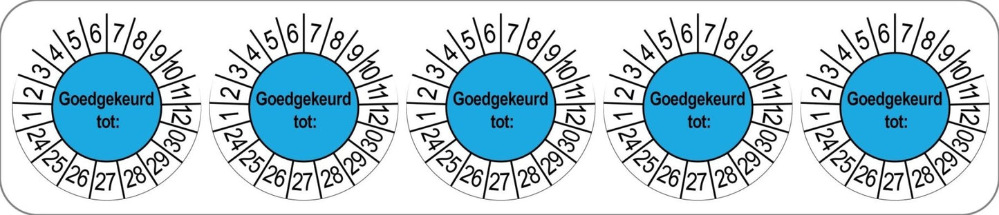 500 Keuringsstickers Goedgekeurd tot: Rond 35 mm strips van 5 stuks - Ricard Pictogram stickers - 8718133050176
