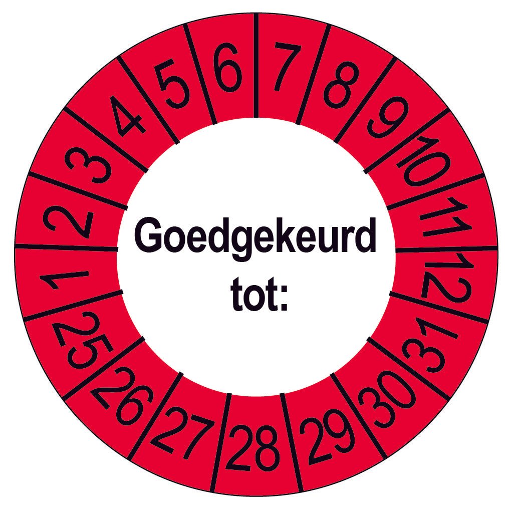 500 Keuringsstickers Goedgekeurd tot: Rond 35 mm strips van 5 stuks - Ricard Pictogram stickers - 8718133050305