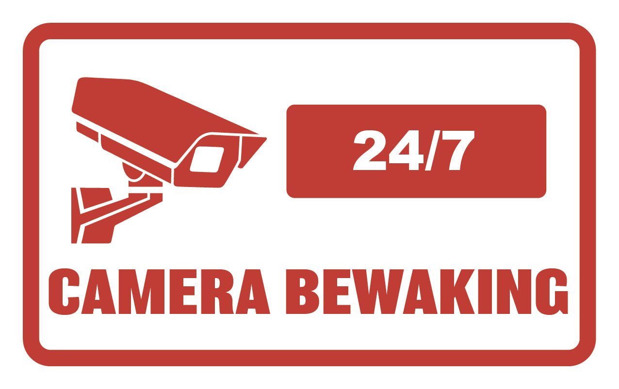 Camera bewaking sticker rode opdruk 40 x 24 cm