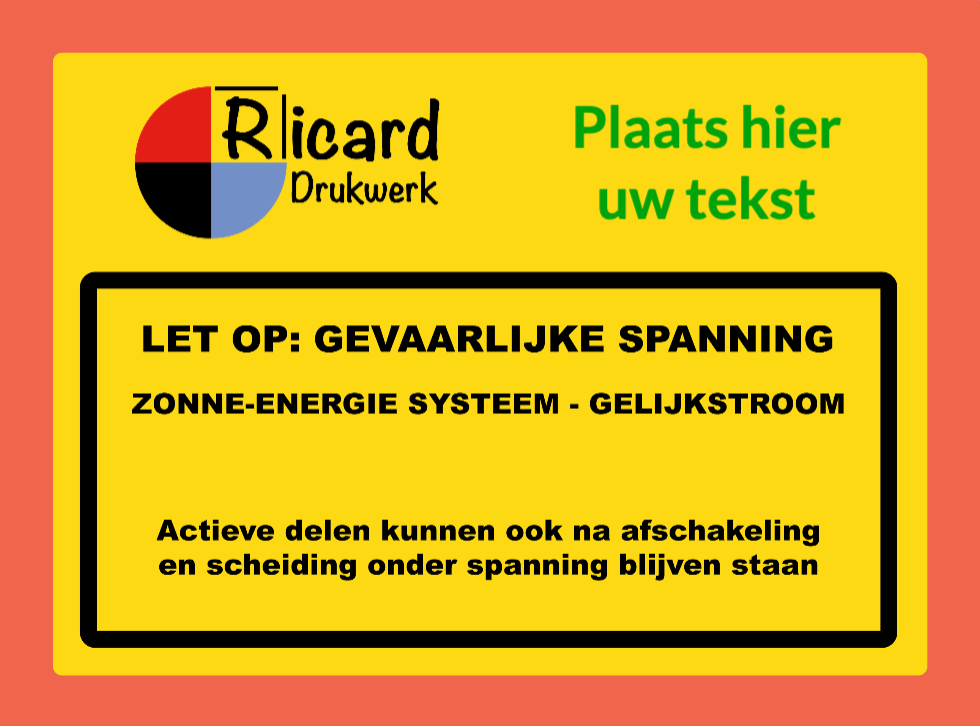 60x PV Sticker met eigen LOGO - Zonne - Energie systeem NEN1010 - LET OP: Gevaarlijke spanning 74 x 52mm - Ricard Pictogram stickers - 8718133050688