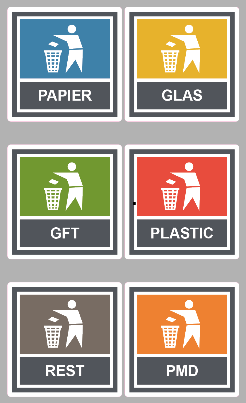 Afval Scheiden Stickers Set - 6 Stuks - 10x10 cm