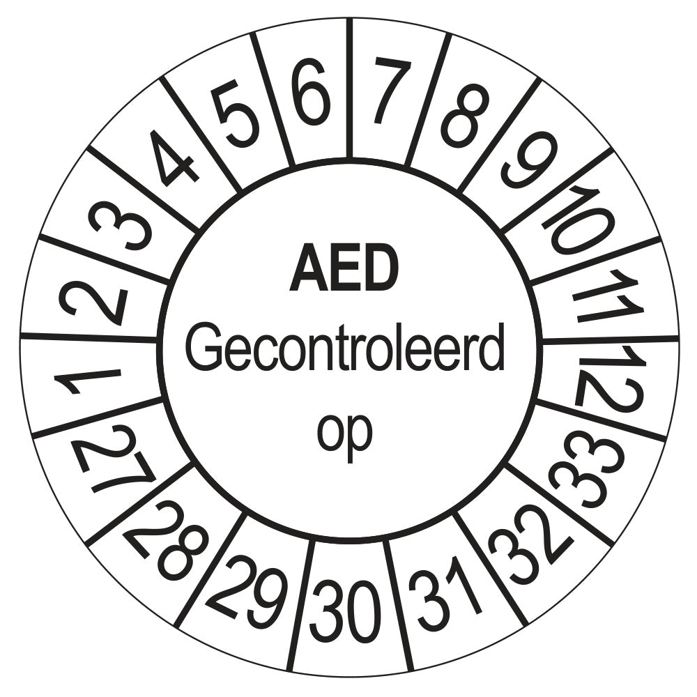 Keuringssticker AED Gecontroleerd op 2027, wit, Ø 35 mm
