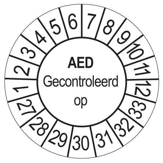 Keuringssticker AED Gecontroleerd op 2027, wit, Ø 35 mm