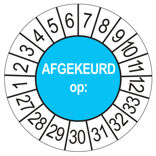 Keuringssticker Afgekeurd op 2027, blauw, Ø 35 mm