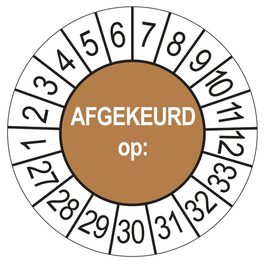 Keuringssticker Afgekeurd op 2027, bruin, Ø 35 mm