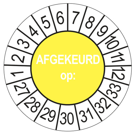 Keuringssticker Afgekeurd op 2027, geel, Ø 35 mm