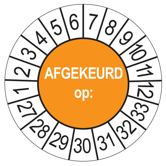 Keuringssticker Afgekeurd op 2027, oranje, Ø 35 mm