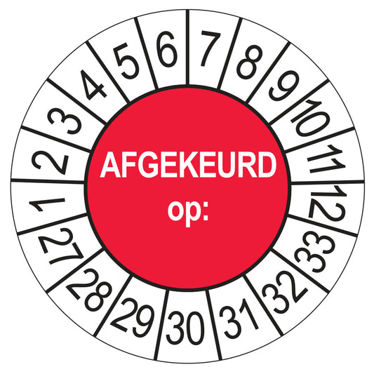 Keuringssticker Afgekeurd op 2027, rood, Ø 35 mm