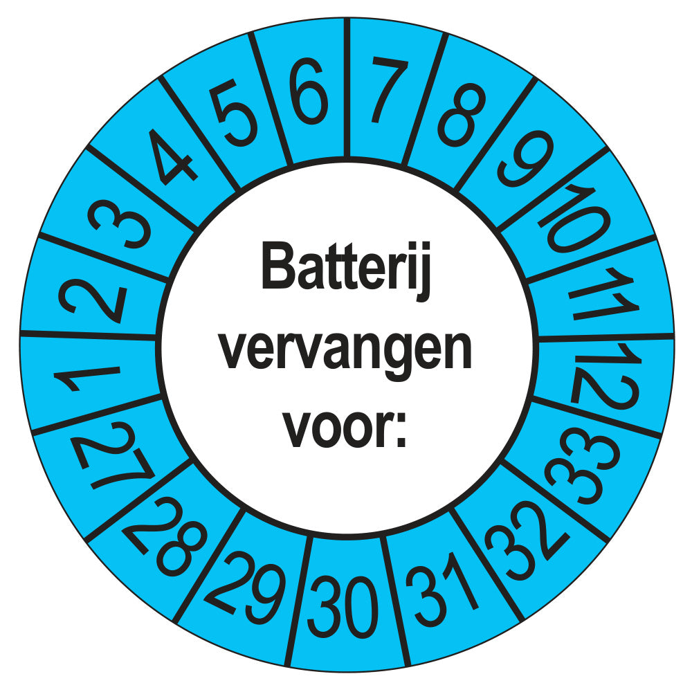 Keuringsstickers Batterij Vervangen 2027 | 50 stuks, Ø 35 mm | Buiten Blauw