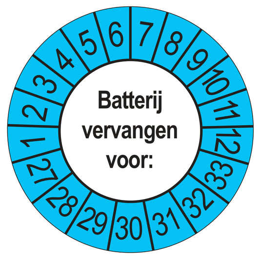 Keuringsstickers Batterij Vervangen 2027 | 50 stuks, Ø 35 mm | Buiten Blauw