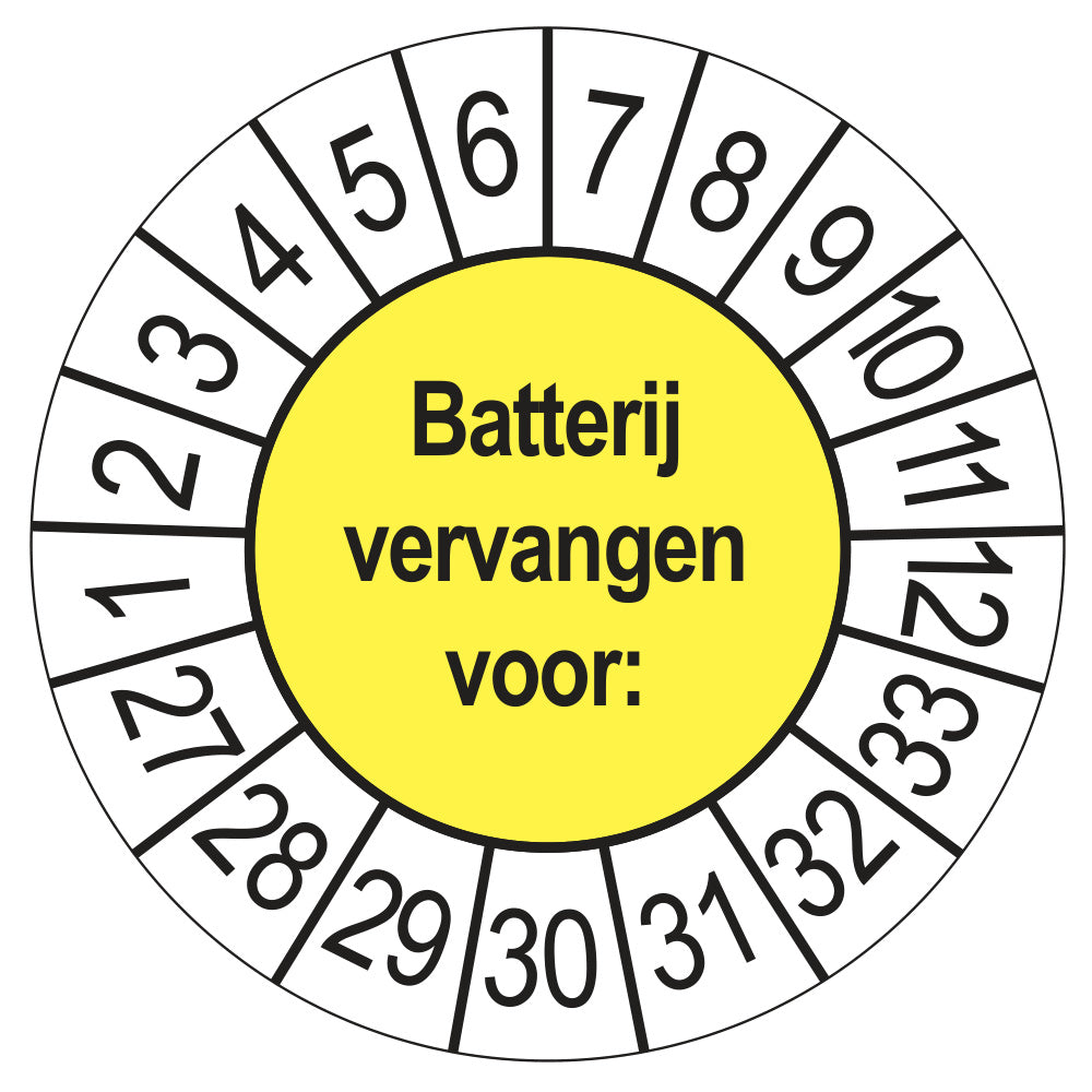 Keuringsstickers Batterij Vervangen 2027 | 50 stuks, Ø 35 mm | Geel