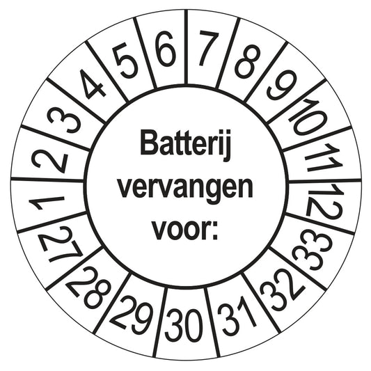 Keuringsstickers Batterij Vervangen 2027 | 50 stuks, Ø 35 mm | Wit
