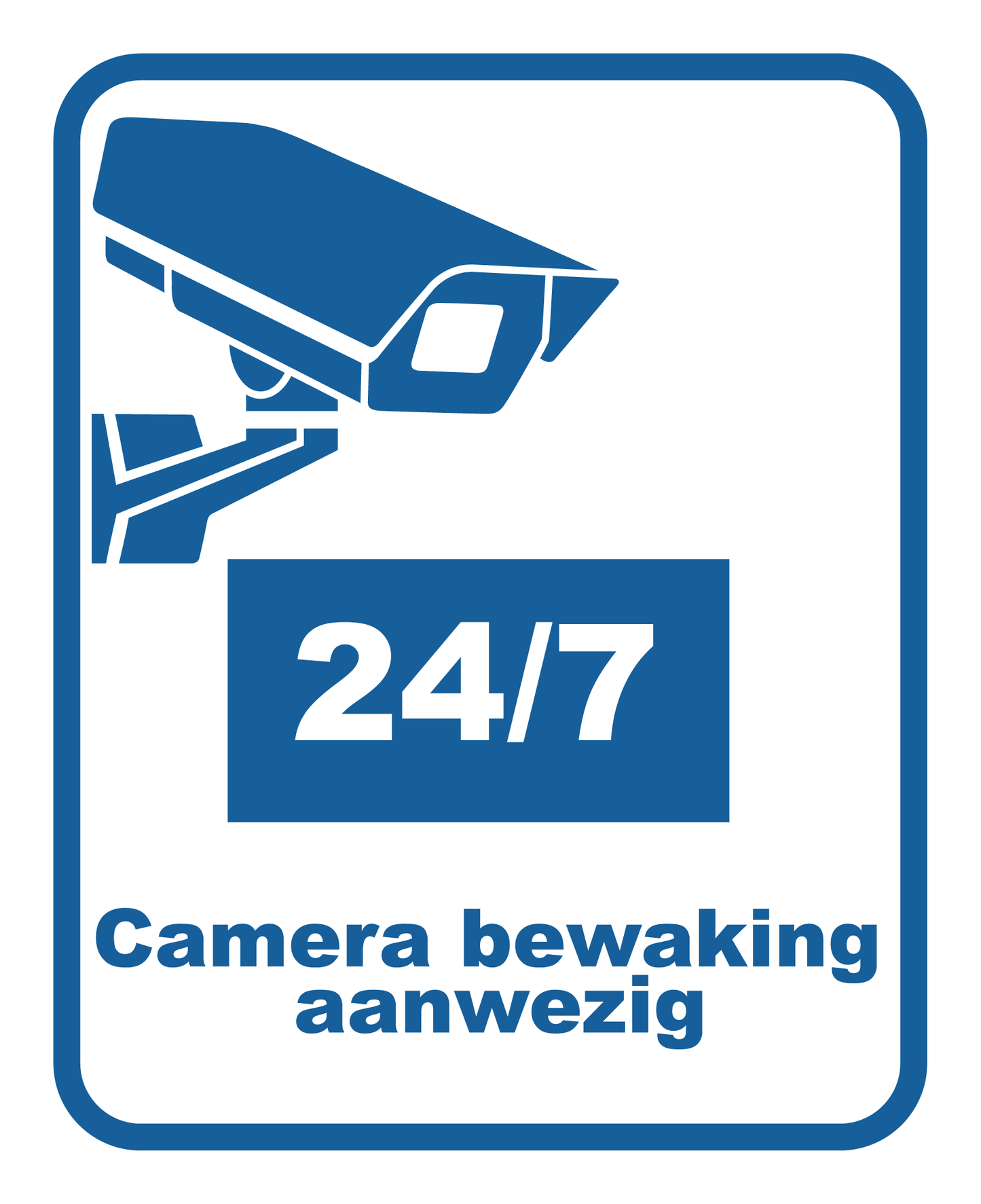 Camera bewaking teks is in blauw Camera bewaking aanwezig met de afbeelding van een Camera