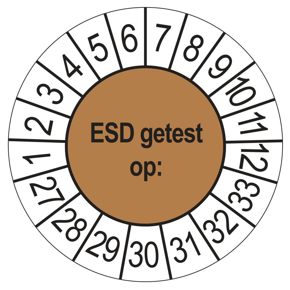 Keuringsstickers ESD Getest op 2027 | 50 stuks, Ø 35 mm | Bruin