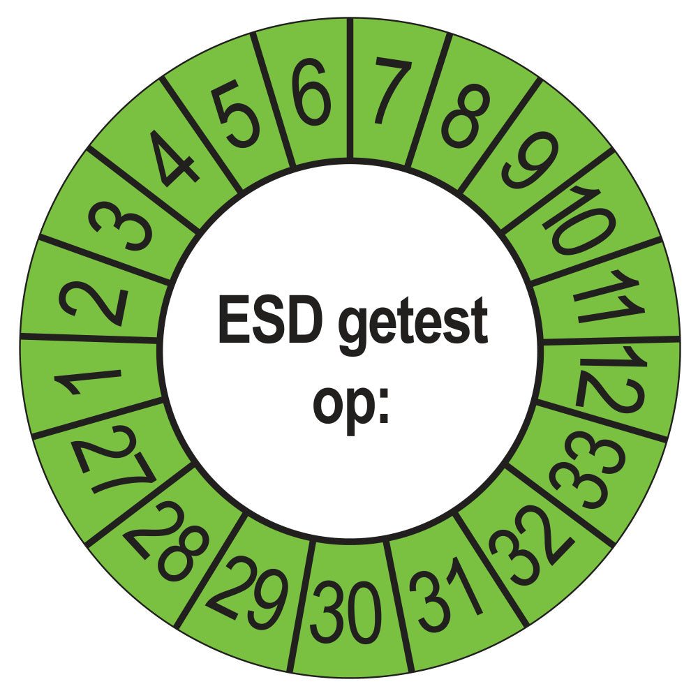 Keuringsstickers ESD Getest op 2027 | 50 stuks, Ø 35 mm | Buiten Groen