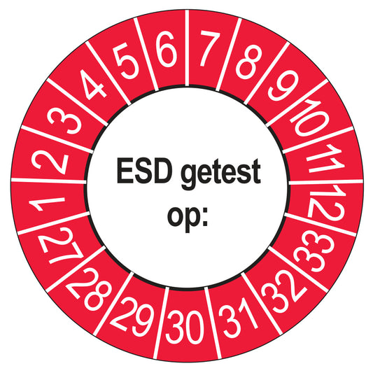Keuringsstickers ESD Getest op 2027 | 50 stuks, Ø 35 mm | Buiten Rood