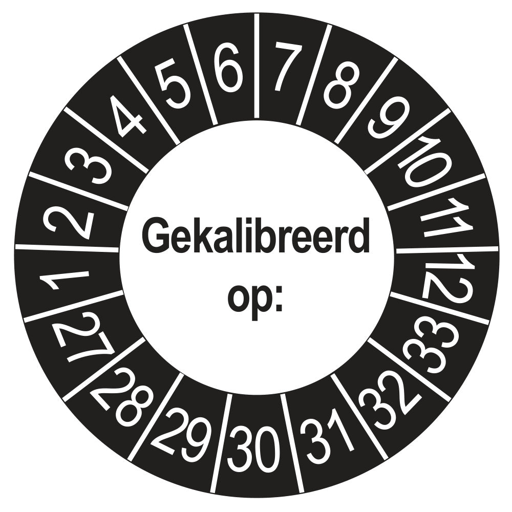 Keuringssticker Gekalibreerd op 2027, buiten zwart, Ø 35 mm