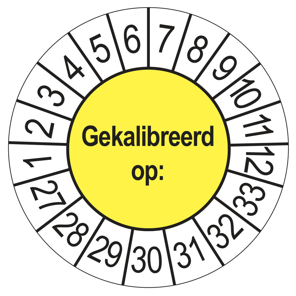 Keuringssticker Gekalibreerd op 2027, geel, Ø 35 mm