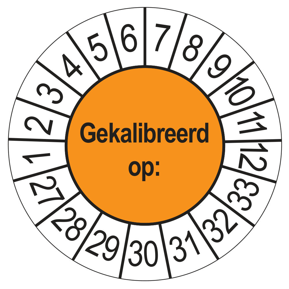 Keuringssticker Gekalibreerd op 2027, oranje, Ø 35 mm