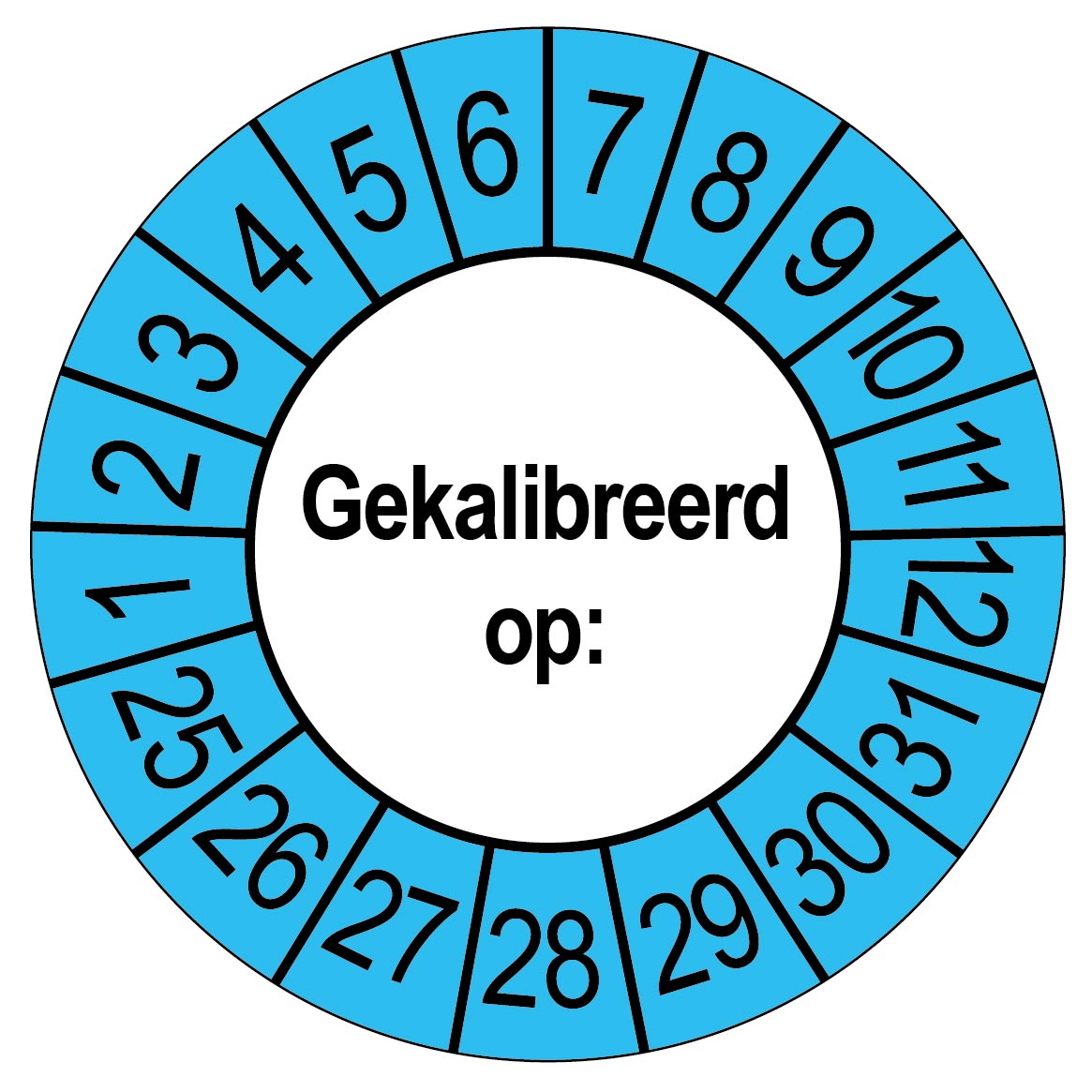 Keuringsstickers Gekalibreerd op: Rond 35 mm Blauwe buitenrand 50 stuks