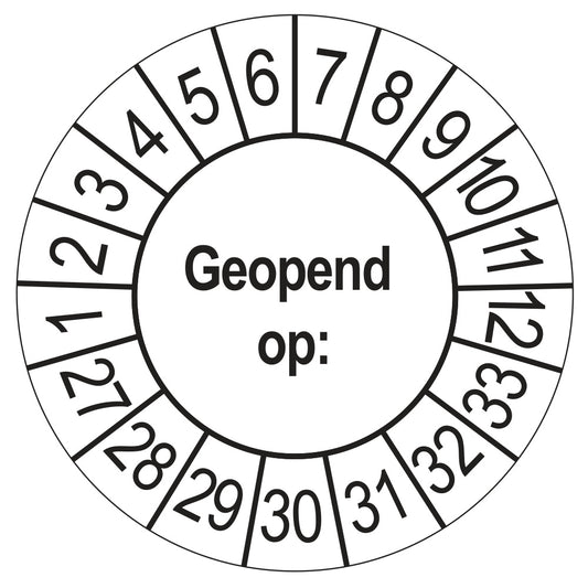 Keuringssticker Geopend op 2027, wit, Ø 35 mm