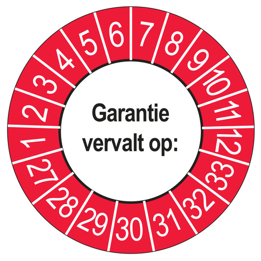 Keuringssticker Garantie vervalt op 2027, buiten rood, Ø 35 mm