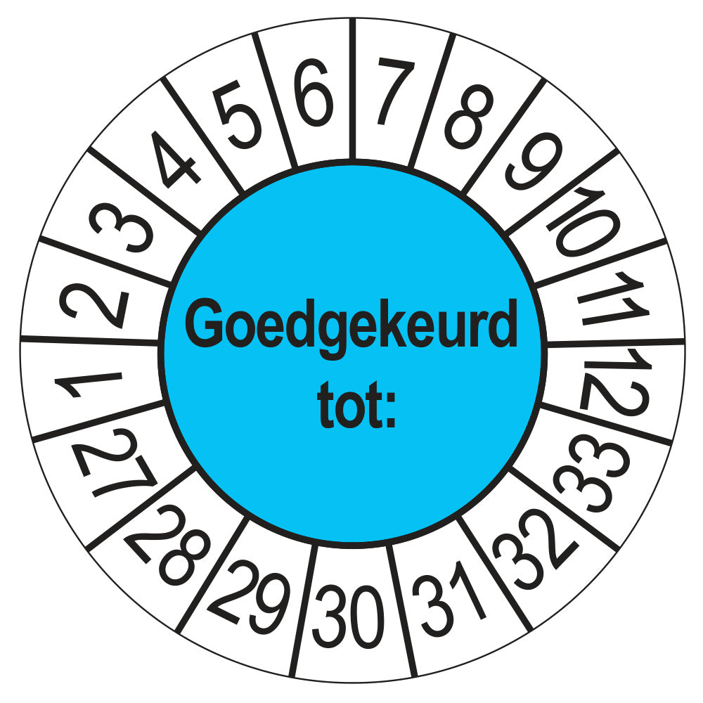 Keuringssticker Goedgekeurd tot, blauw, Ø 35 mm