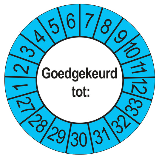 Keuringssticker Goedgekeurd tot, buiten blauw, Ø 35 mm