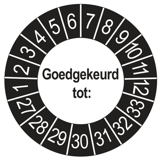 Keuringssticker Goedgekeurd tot, buiten zwart, Ø 35 mm