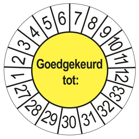Keuringssticker Goedgekeurd tot, geel, Ø 35 mm