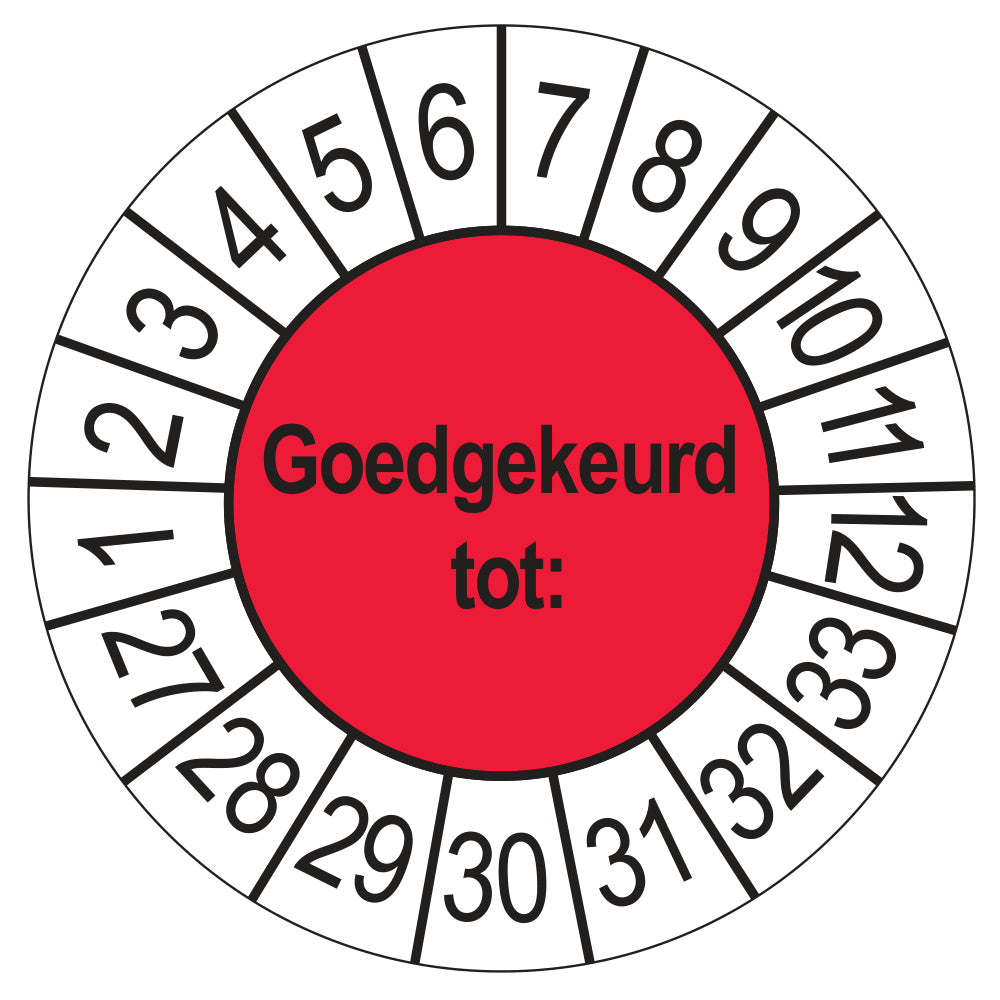 Keuringssticker Goedgekeurd tot, rood, Ø 35 mm