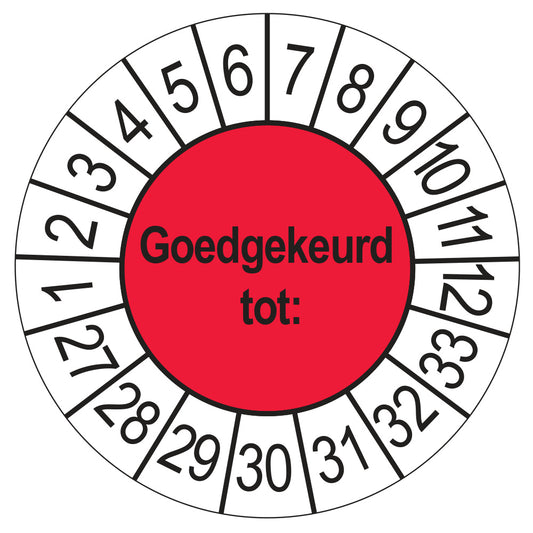 Keuringssticker Goedgekeurd tot, rood, Ø 35 mm