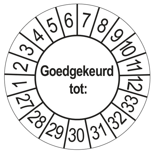 Keuringssticker Goedgekeurd tot, wit, Ø 35 mm