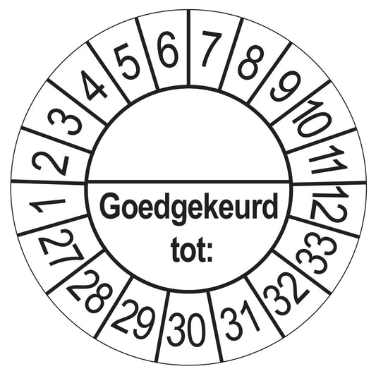 Keuringssticker Goedgekeurd tot met scheidingsstreep, wit, Ø 35 mm